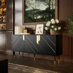 Garnero Arredamenti Credenze Moderne|Madie Moderne-Madia 154x72h cm 3 ante moderna nero oro Golden