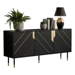 Garnero Arredamenti Credenze Moderne|Madie Moderne-Madia 154x72h cm 3 ante moderna nero oro Golden