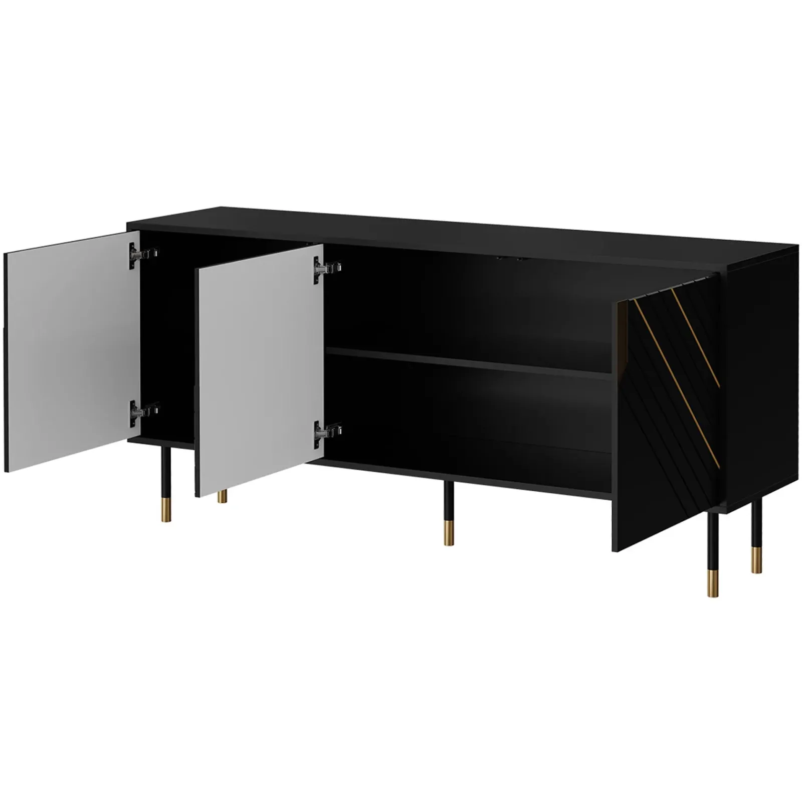 Garnero Arredamenti Credenze Moderne|Madie Moderne-Madia 154x72h cm 3 ante moderna nero oro Golden