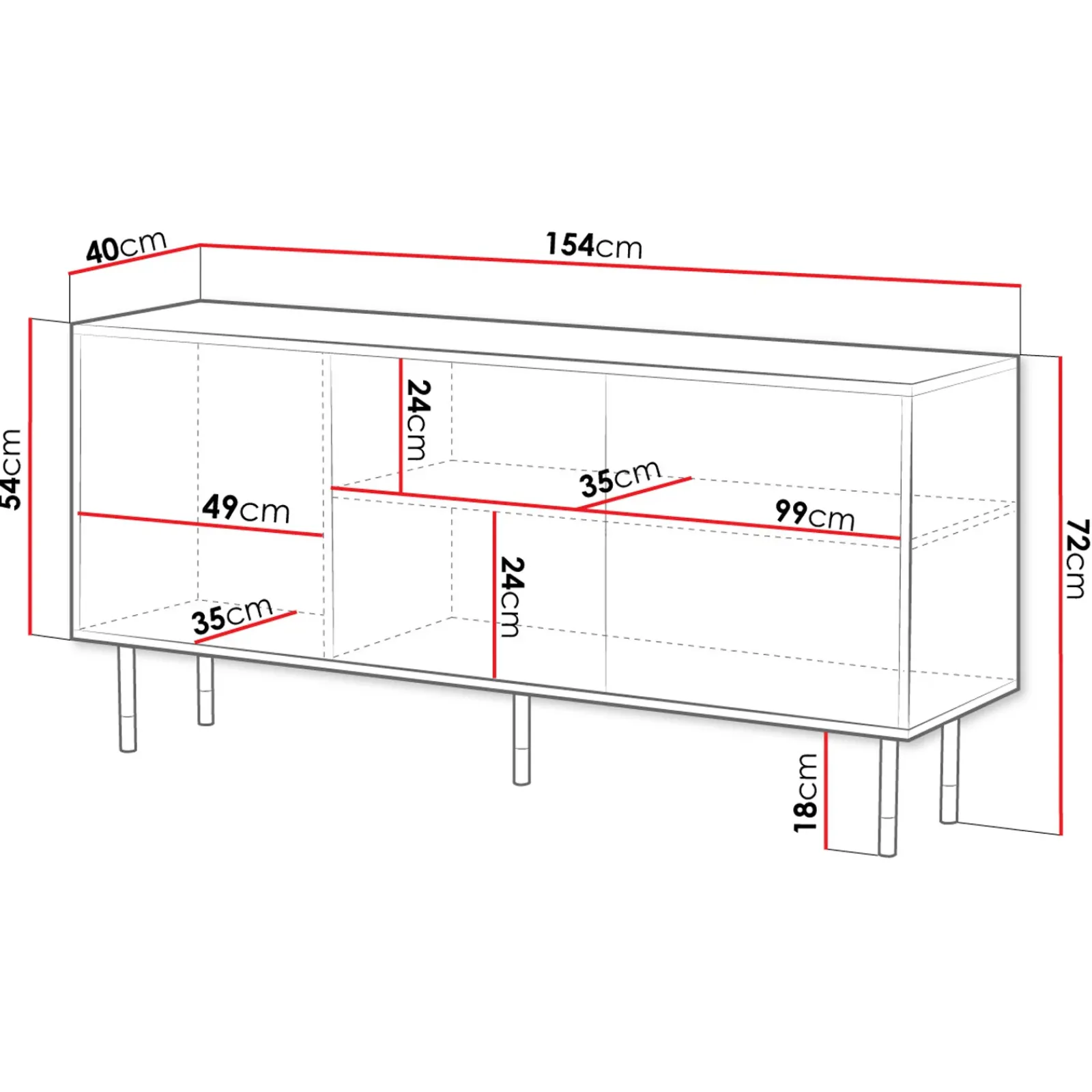 Garnero Arredamenti Credenze Moderne|Madie Moderne-Madia 154x72h cm 3 ante moderna nero oro Golden
