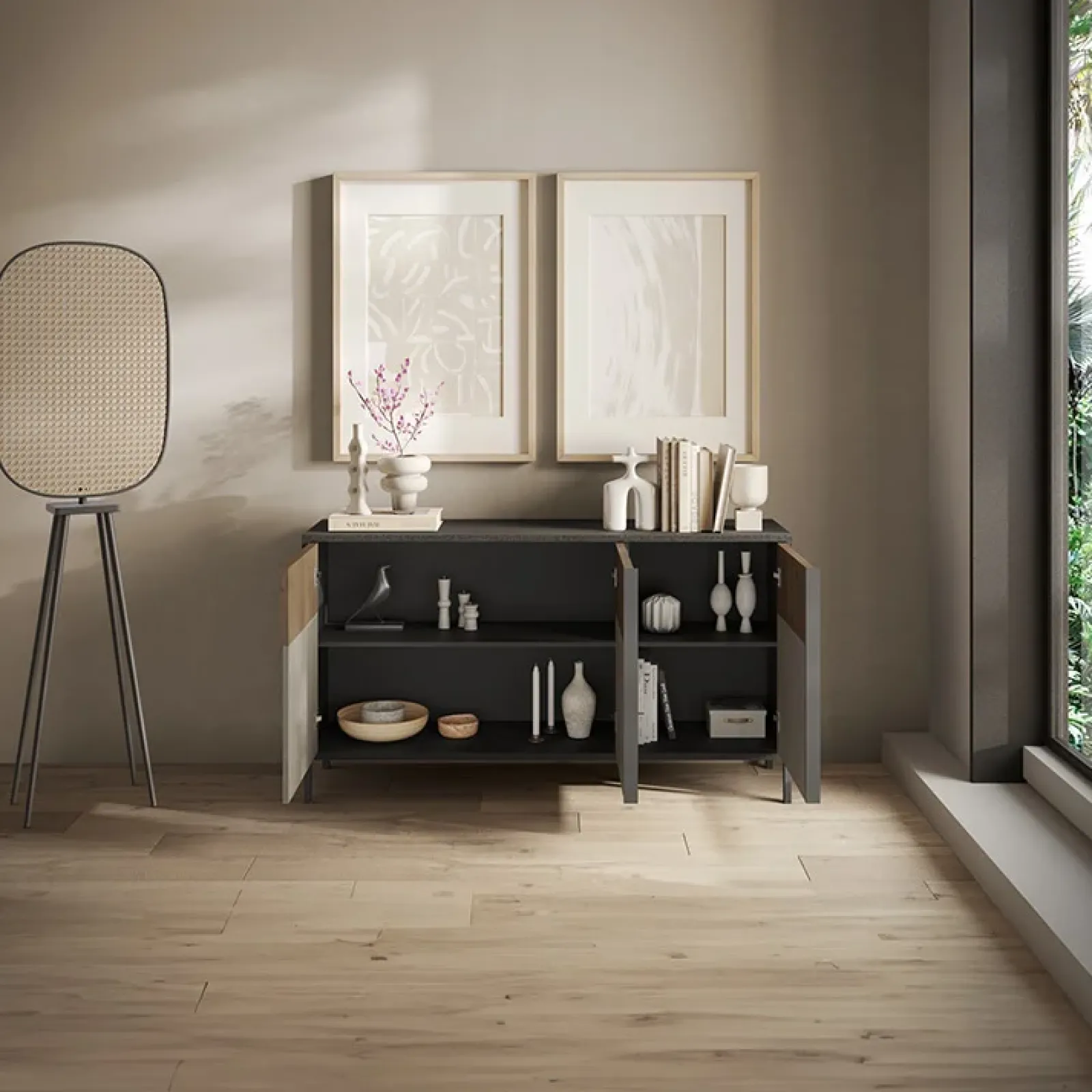 Garnero Arredamenti Credenze Moderne|Madie Moderne-Madia 156x86h cm 3 ante moderna antracite tortora Every