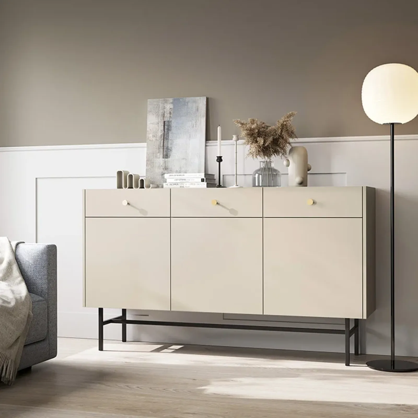 Garnero Arredamenti Credenze Moderne|Madie Moderne-Madia 155x90h cm 3 ante moderna Eterna Beige