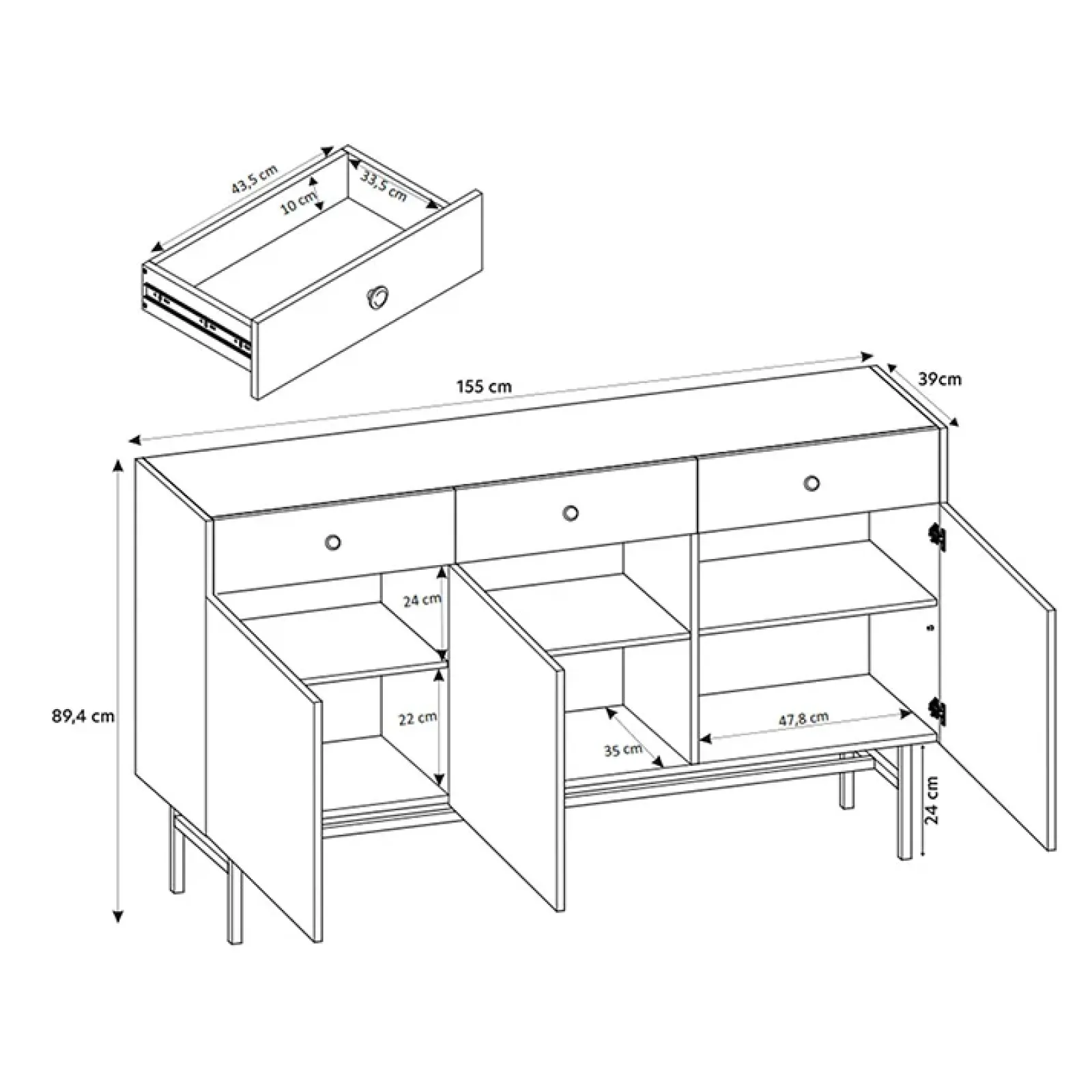 Garnero Arredamenti Credenze Moderne|Madie Moderne-Madia 155x90h cm 3 ante moderna Eterna Beige