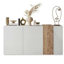 Garnero Arredamenti Madie Moderne|Madie Moderne-Madia 181x86h cm 3 ante moderna soggiorno bianco lucido rovere Universal Bianco Lucido - Rovere