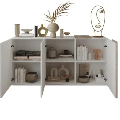 Garnero Arredamenti Madie Moderne|Madie Moderne-Madia 181x86h cm 3 ante moderna soggiorno bianco lucido rovere Universal Bianco Lucido - Rovere