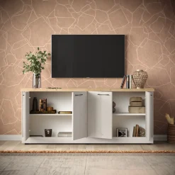 Garnero Arredamenti Madie Moderne|Madie Moderne-Madia 211x88h cm 4 ante rovere bianco frassinato Armonia