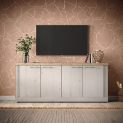 Garnero Arredamenti Madie Moderne|Madie Moderne-Madia 211x88h cm 4 ante rovere bianco frassinato Armonia