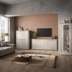 Garnero Arredamenti Madie Moderne|Madie Moderne-Madia 211x88h cm 4 ante rovere bianco frassinato Armonia