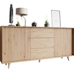 Garnero Arredamenti Credenze Moderne|Madie Moderne-Madia 180x84h cm 2 ante rustica design cannettato rovere Branch