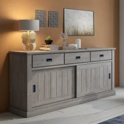 Garnero Arredamenti Credenze Moderne|Madie Moderne-Madia 215x96h cm 2 ante scorrevoli 3 cassetti soggiorno nero Islen Rovere Grigio