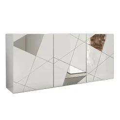 Garnero Arredamenti Credenze Moderne|Madie Moderne-Madia 181x84h cm 3 ante soggiorno specchio con serigrafia Olimpo Bianco Lucido