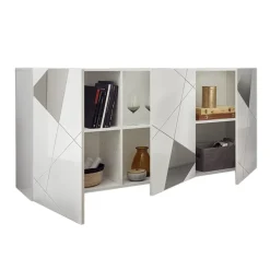 Garnero Arredamenti Credenze Moderne|Madie Moderne-Madia 181x84h cm 3 ante soggiorno specchio con serigrafia Olimpo Bianco Lucido