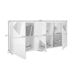 Garnero Arredamenti Credenze Moderne|Madie Moderne-Madia 181x84h cm 3 ante soggiorno specchio con serigrafia Olimpo Bianco Lucido