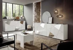 Garnero Arredamenti Credenze Moderne|Madie Moderne-Madia 181x84h cm 3 ante soggiorno specchio con serigrafia Olimpo Bianco Lucido