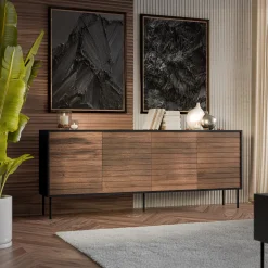 Garnero Arredamenti Credenze Moderne|Madie Moderne-Madia 200x81h cm 4 ante soggiorno noce nero Wild Noce - Nero opaco