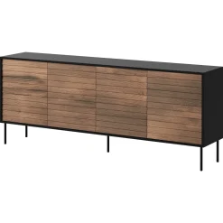 Garnero Arredamenti Credenze Moderne|Madie Moderne-Madia 200x81h cm 4 ante soggiorno noce nero Wild Noce - Nero opaco