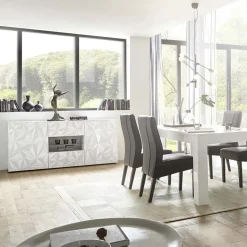 Garnero Arredamenti Credenze Moderne|Madie Moderne-Madia 181x84h cm 2 ante soggiorno bianco laccato lucido con serigrafia Marvis Bianco Lucido