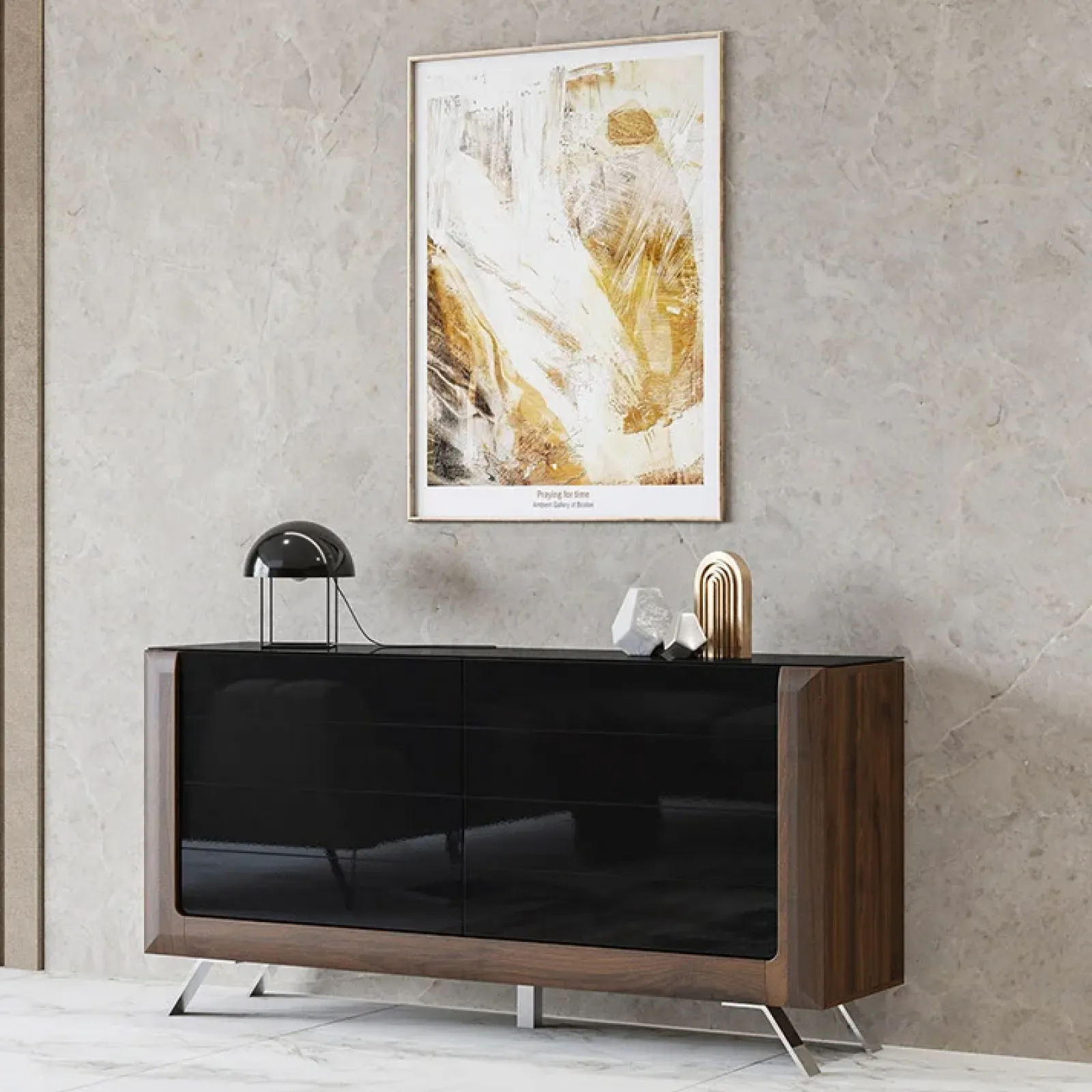 Garnero Arredamenti Madie Moderne|Madie Moderne-Madia 160x81h cm 2 ante soggiorno noce nero lucido Jumbo Nero Lucido - Noce