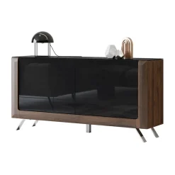 Garnero Arredamenti Madie Moderne|Madie Moderne-Madia 160x81h cm 2 ante soggiorno noce nero lucido Jumbo Nero Lucido - Noce