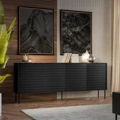 Garnero Arredamenti Credenze Moderne|Madie Moderne-Madia 200x81h cm 4 ante soggiorno nero Wild Nero Opaco