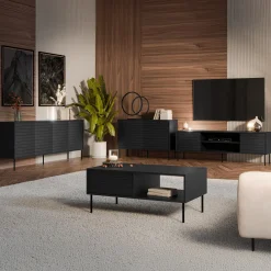 Garnero Arredamenti Credenze Moderne|Madie Moderne-Madia 200x81h cm 4 ante soggiorno nero Wild Nero Opaco