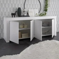 Garnero Arredamenti Credenze Moderne|Madie Moderne-Madia 210x81h cm 4 ante soggiorno moderna Halston Bianco Opaco