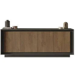 Garnero Arredamenti Credenze Moderne|Madie Moderne-Madia 207x80h cm 4 ante soggiorno antracite rovere scuro Savoy