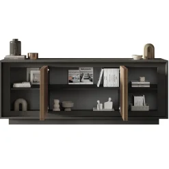 Garnero Arredamenti Credenze Moderne|Madie Moderne-Madia 207x80h cm 4 ante soggiorno antracite rovere scuro Savoy