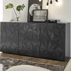 Garnero Arredamenti Credenze Moderne|Madie Moderne-Madia 181x84h cm 3 ante soggiorno grigio lucido con serigrafia Marvis Antracite