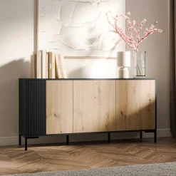Garnero Arredamenti Credenze Moderne|Madie Moderne-Madia 151x74h cm 3 ante soggiorno rovere nero Duble