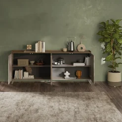 Garnero Arredamenti Credenze Moderne|Madie Moderne-Madia 241x99h cm 4 ante soggiorno bronzo rovere scuro Jonson Tortora - Noce