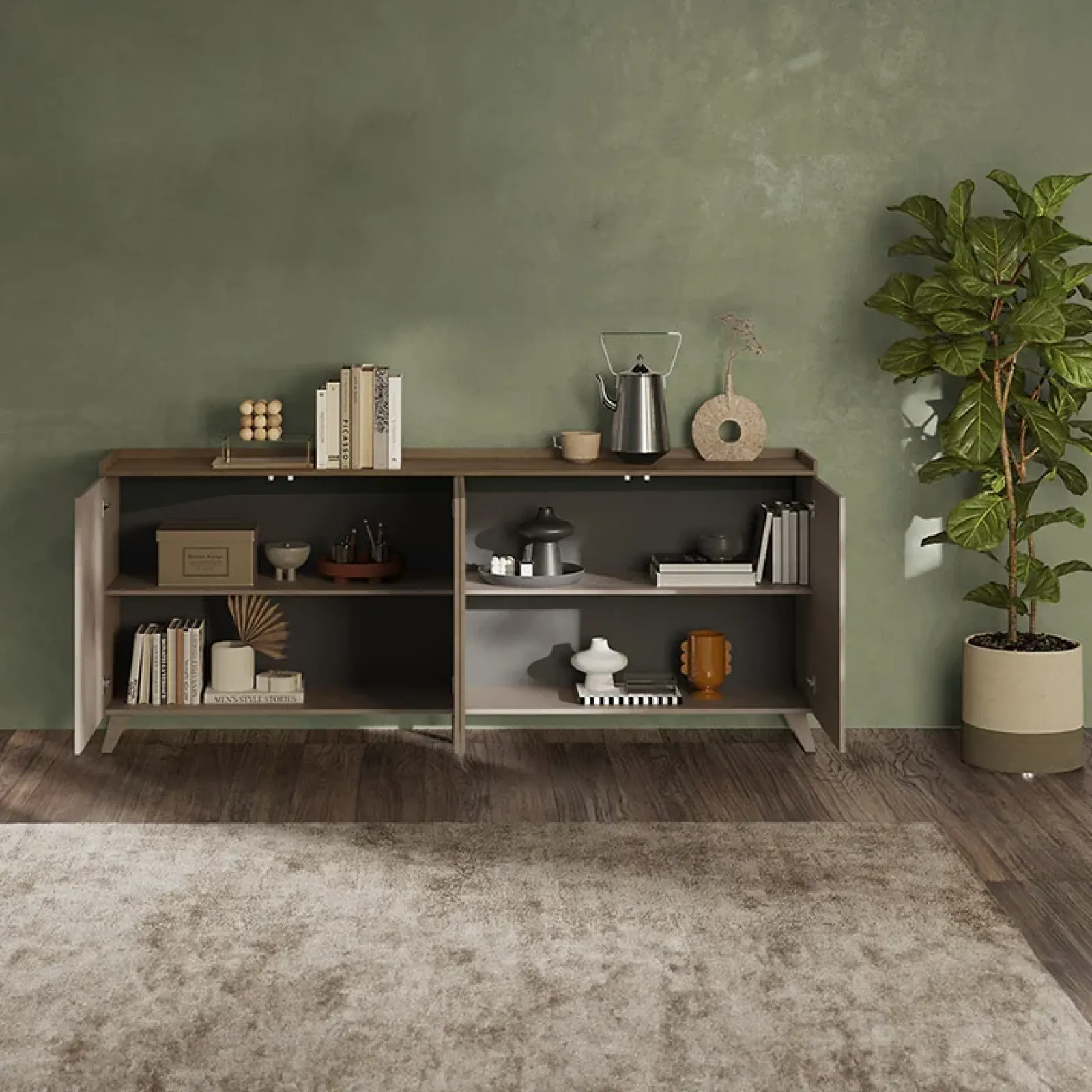 Garnero Arredamenti Credenze Moderne|Madie Moderne-Madia 241x99h cm 4 ante soggiorno bronzo rovere scuro Jonson Tortora - Noce