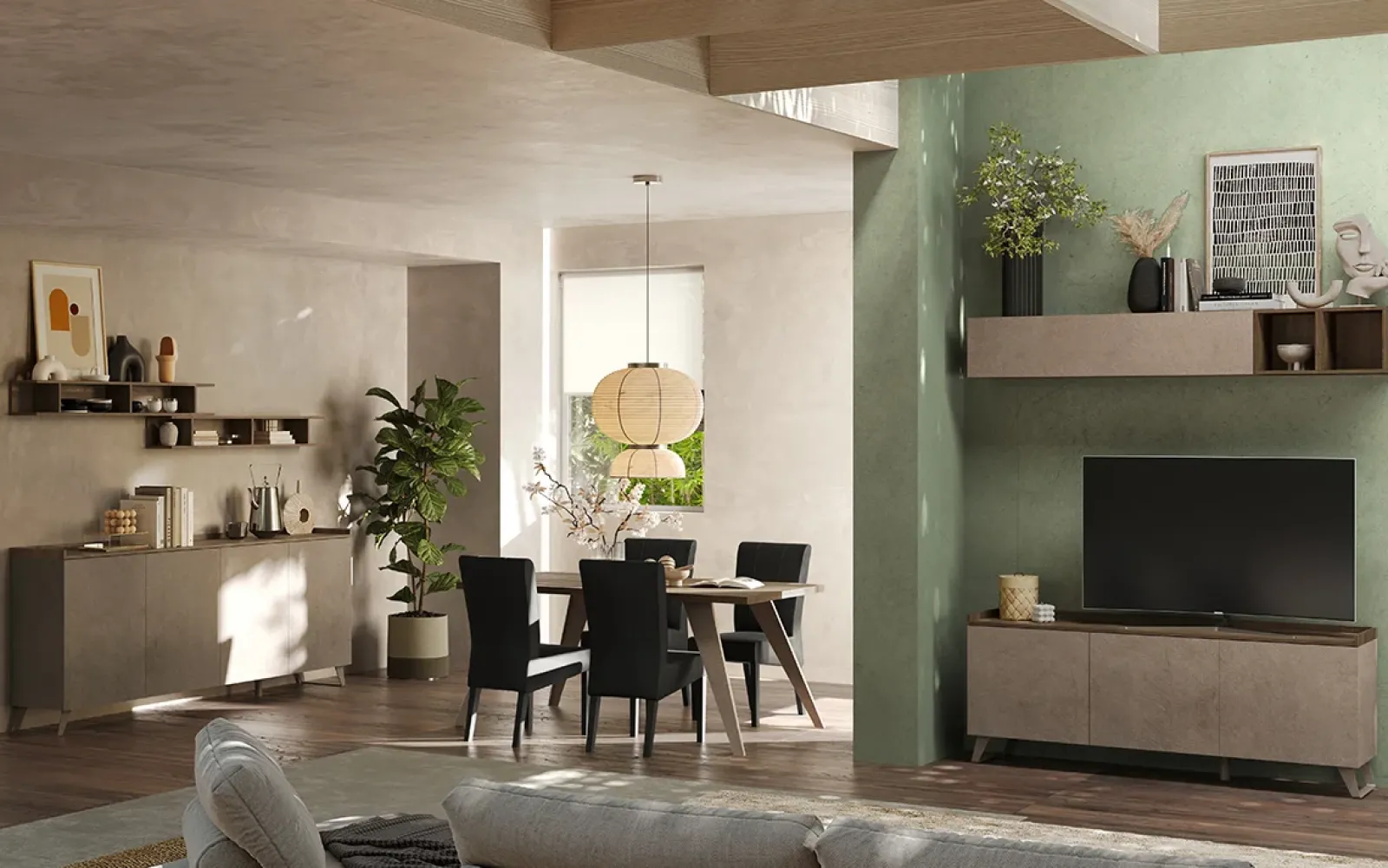 Garnero Arredamenti Credenze Moderne|Madie Moderne-Madia 241x99h cm 4 ante soggiorno bronzo rovere scuro Jonson Tortora - Noce