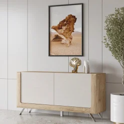 Garnero Arredamenti Madie Moderne|Madie Moderne-Madia 160x81h cm 2 ante soggiorno rovere tortora lucido Jumbo Tortora - Rovere