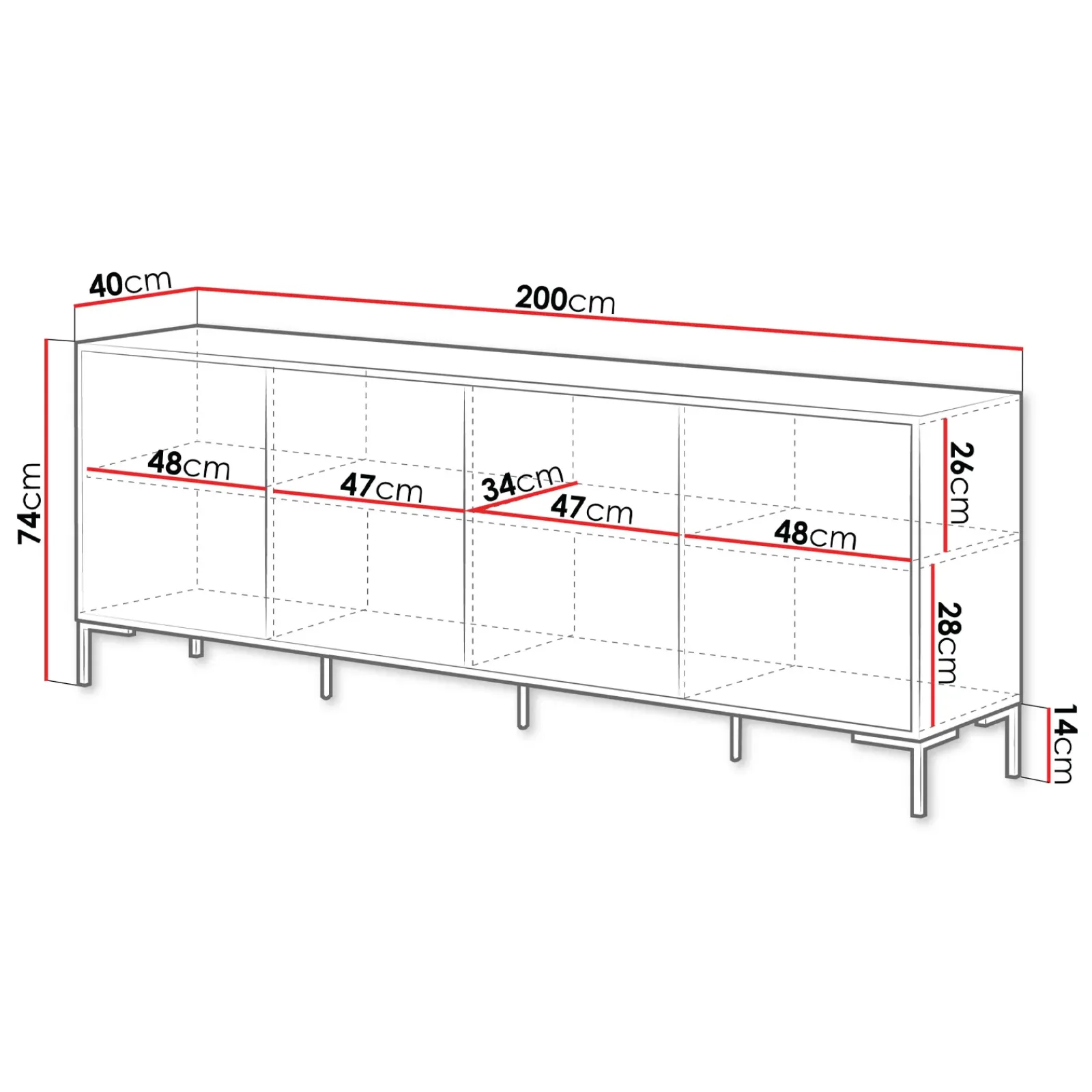 Garnero Arredamenti Credenze Moderne|Madie Moderne-Madia 200x74h cm 4 ante soggiorno rovere nero Duble