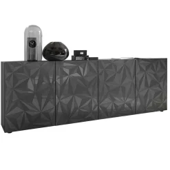 Garnero Arredamenti Credenze Moderne|Madie Moderne-Madia 241x84h cm 4 ante soggiorno grigio con serigrafia Marvis Antracite