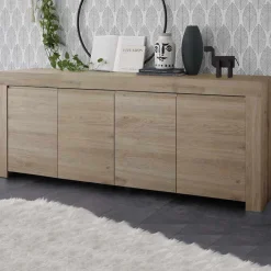 Garnero Arredamenti Credenze Moderne|Madie Moderne-Madia 210x81h cm 4 ante soggiorno moderna chiaro Halston Rovere