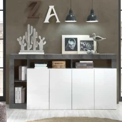 Garnero Arredamenti Credenze Moderne|Madie Moderne-Madia 184x93h cm 4 ante soggiorno bianco lucido ossido Invictus Ossido - Bianco Lucido