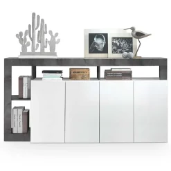 Garnero Arredamenti Credenze Moderne|Madie Moderne-Madia 184x93h cm 4 ante soggiorno bianco lucido ossido Invictus Ossido - Bianco Lucido