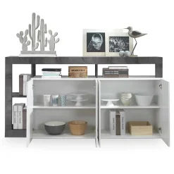 Garnero Arredamenti Credenze Moderne|Madie Moderne-Madia 184x93h cm 4 ante soggiorno bianco lucido ossido Invictus Ossido - Bianco Lucido