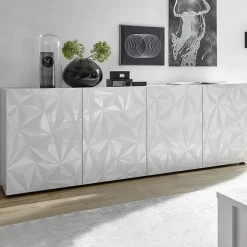 Garnero Arredamenti Credenze Moderne|Madie Moderne-Madia 241x84h cm 4 ante soggiorno con serigrafia Marvis Bianco Lucido