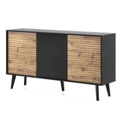 Garnero Arredamenti Madie Moderne|Madie Moderne-Madia 154x83h cm 3 ante soggiorno design rovere cannettato nero Tonk