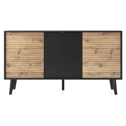 Garnero Arredamenti Madie Moderne|Madie Moderne-Madia 154x83h cm 3 ante soggiorno design rovere cannettato nero Tonk