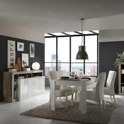 Garnero Arredamenti Credenze Moderne|Madie Moderne-Madia 184x93h cm 4 ante soggiorno bianco lucido pero Invictus Bianco Lucido - Rovere Rustico