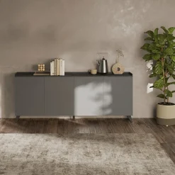 Garnero Arredamenti Credenze Moderne|Madie Moderne-Madia 241x99h cm 4 ante soggiorno grigio scuro antracite Jonson Ossido - Grigio