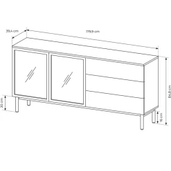 Garnero Arredamenti Madie Moderne|Madie Moderne-Madia 180x85h cm 2 ante vetrate 3 cassetti con led nero opaco rovere Amel