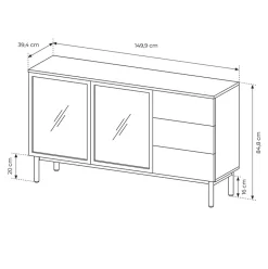 Garnero Arredamenti Madie Moderne|Madie Moderne-Madia 150x85h cm 2 ante vetrate 3 cassetti con led nero rovere Amel