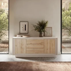 Garnero Arredamenti Credenze Moderne|Madie Moderne-Madia 180x80h cm 3 cassetti 2 ante moderna beige rovere chiaro Deluxe Rovere - Beige