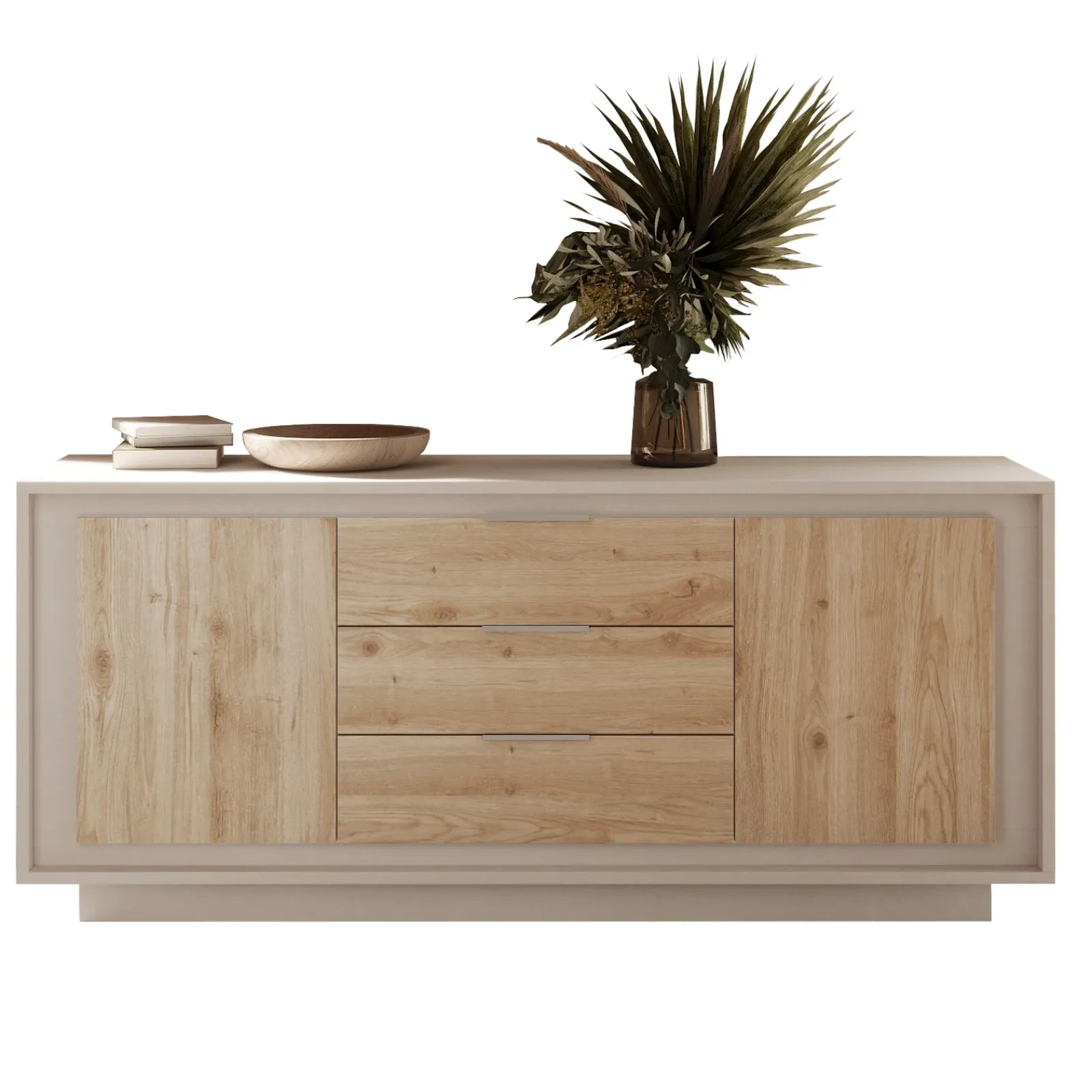 Garnero Arredamenti Credenze Moderne|Madie Moderne-Madia 180x80h cm 3 cassetti 2 ante moderna beige rovere chiaro Deluxe Rovere - Beige