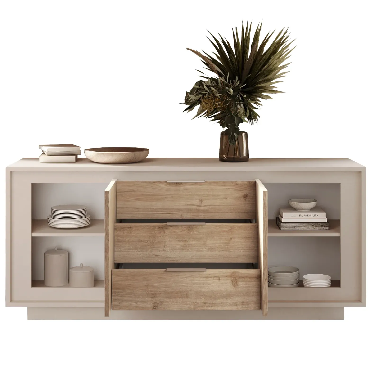 Garnero Arredamenti Credenze Moderne|Madie Moderne-Madia 180x80h cm 3 cassetti 2 ante moderna beige rovere chiaro Deluxe Rovere - Beige